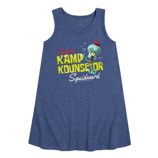 Girls' - SpongeBob SquarePants - Kamp Koral Kamp Kounselor Squidward Graphic Sleeveless Aline Dress