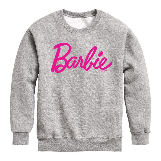 Boys' - Barbie - Classic Pink Logo Graphic Long Sleeve Fleece Sweatshirt