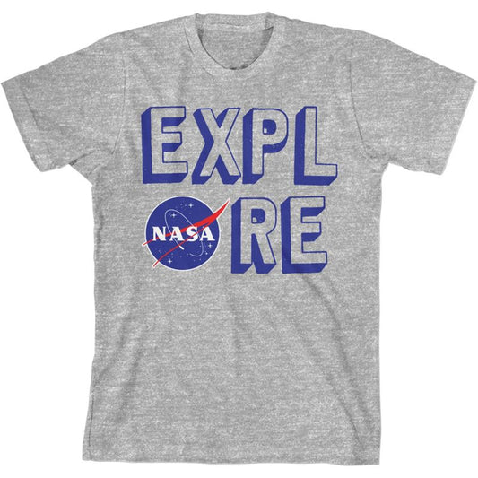 تي شيرت ناسا إكسبلور الرياضي للشباب بأكمام قصيرة ورقبة دائرية
