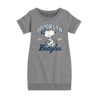 Girls' - Peanuts - Brooklyn Beagles Graphic Short Sleeve Fleece Dress