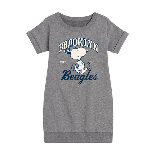 Girls' - Peanuts - Brooklyn Beagles Graphic Short Sleeve Fleece Dress