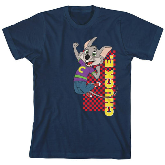 تي شيرت Chuck E. Cheese Jumping Chuck E. Crew Neck Short Sleeve Blue للأولاد