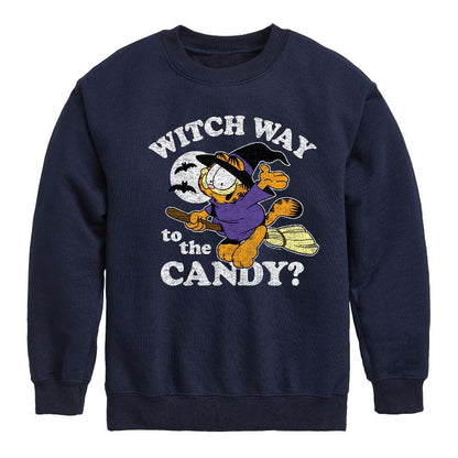 Boys' - Garfield - Witch Way To The Candy Graphic Long Sleeve Fleece Sweatshirt