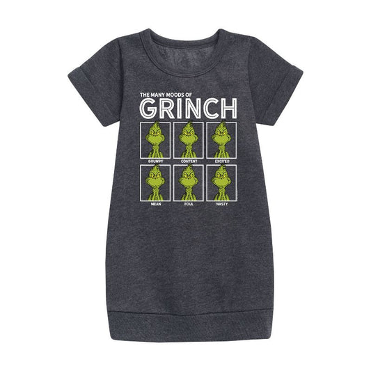Girls' - Dr. Seuss - The Many Moods Of Grinch Graphic Short Sleeve Fleece Dress
