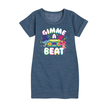 Girls' - Trolls - Gimme A Beat Branch and Poppy Graphic Short Sleeve Fleece Dress