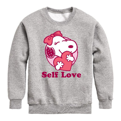Boys' - Peanuts - Self Love Belle Graphic Long Sleeve Fleece Sweatshirt