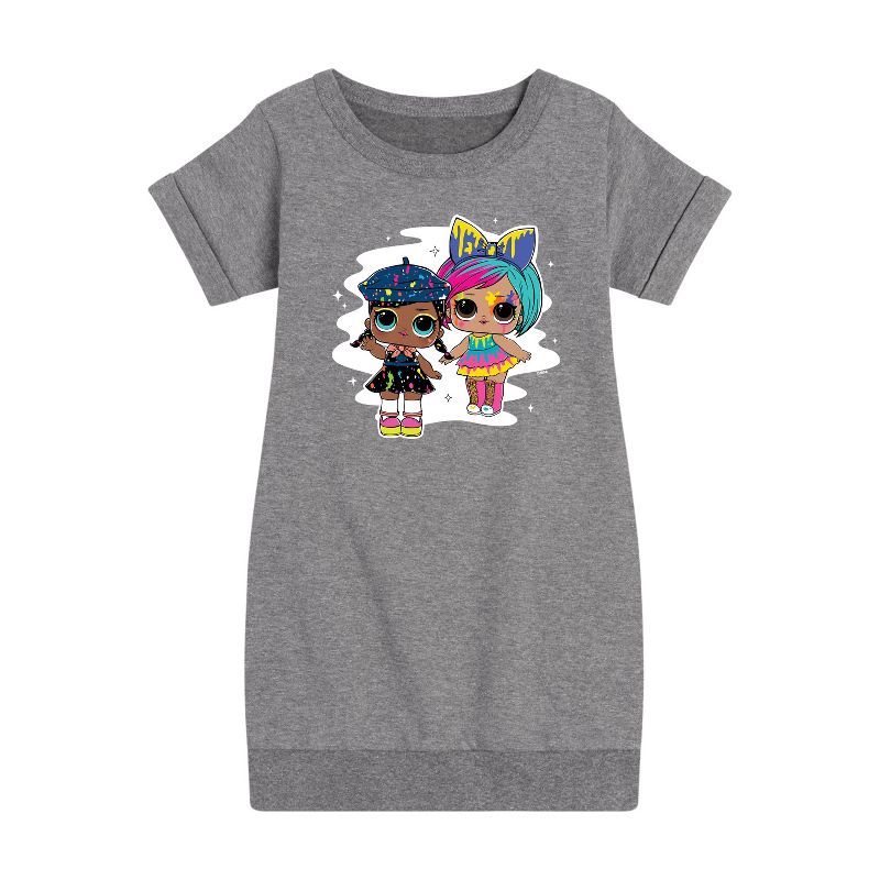 فستان صوف بأكمام قصيرة برسومات Drip Drop للبنات - مفاجأة LOL!