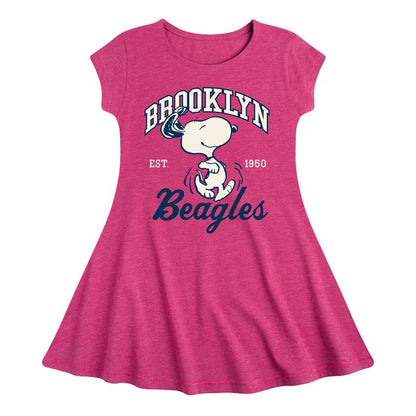 Girls' - Peanuts - Brooklyn Beagles Fit & Flair Cap Sleeve Dress