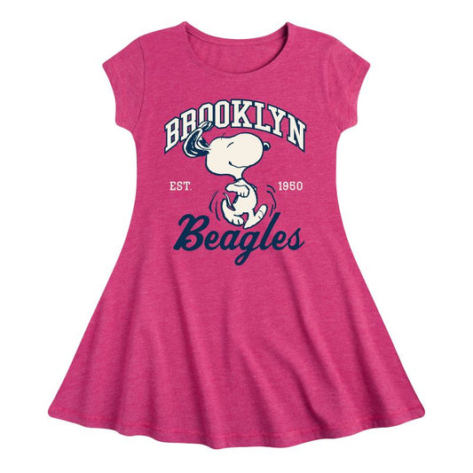 Girls' - Peanuts - Brooklyn Beagles Fit & Flair Cap Sleeve Dress