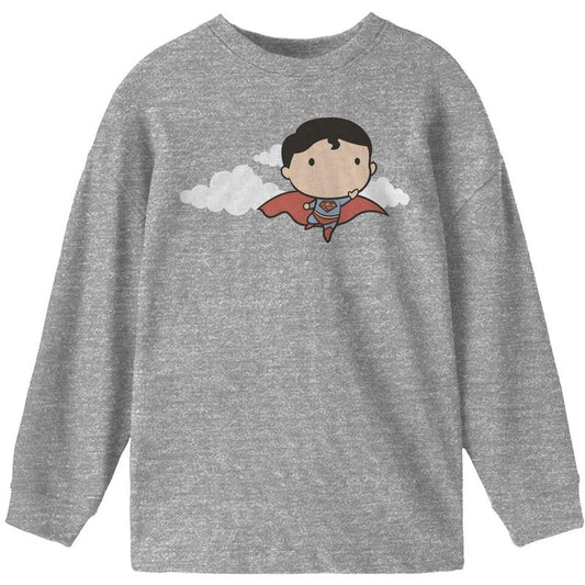 Superman Flying Chibi Superman Boy's Grey Long Sleeve Shirt
