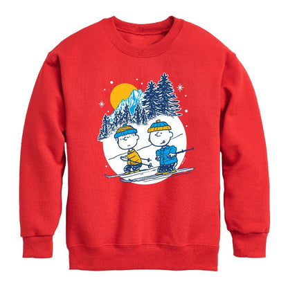 Boys' - Peanuts - Charlie Brown And Linus Skiing Graphic Long Sleeve Fleece Sweatshirt