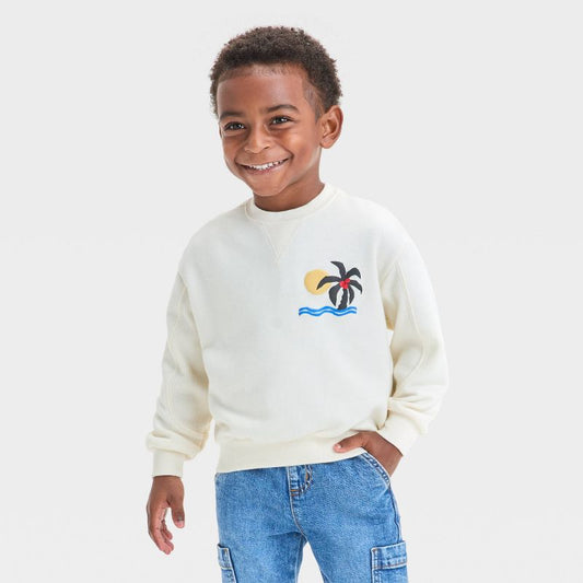 Grayson Mini Toddler Boys' French Terry Crewneck Sweatshirt - White