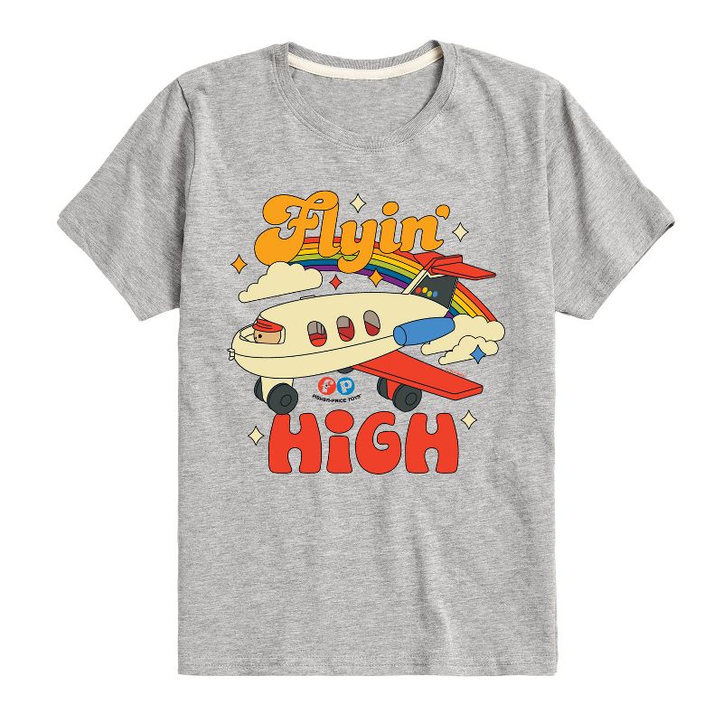 تي شيرت فيشر برايس للأولاد بأكمام قصيرة ورسومات قوس قزح وطائرة عالية الارتفاع