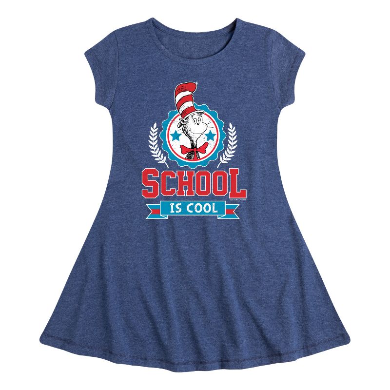 فستان بناتي - دكتور سوس - القطة في القبعة - مدرسة رائعة، مناسب وأنيق، بأكمام قصيرة