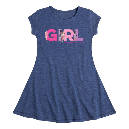 Girls' - Barbie - Girl Strong, Kind, Brave, Bold, and Fearless Fit & Flair Cap Sleeve Dress