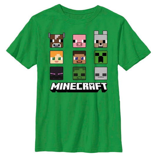 تي شيرت للأولاد برسومات وجوه أيقونات ماين كرافت المتحركة