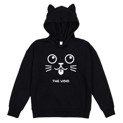 The Void Big Cat Face Youth Girl's Black Long Sleeve Cosplay Hoodie With 3D Hoodie