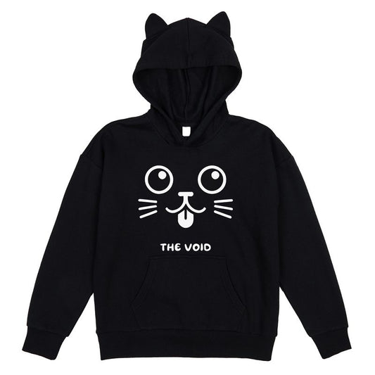 The Void Big Cat Face Youth Girl's Black Long Sleeve Cosplay Hoodie With 3D Hoodie