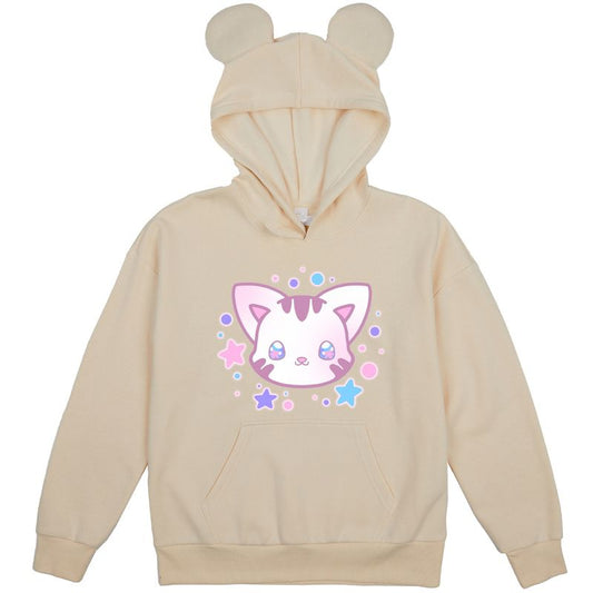 Kawaii Cat Youth Off-White Long Sleeve Hooded Sweatshirt With 3D Ears