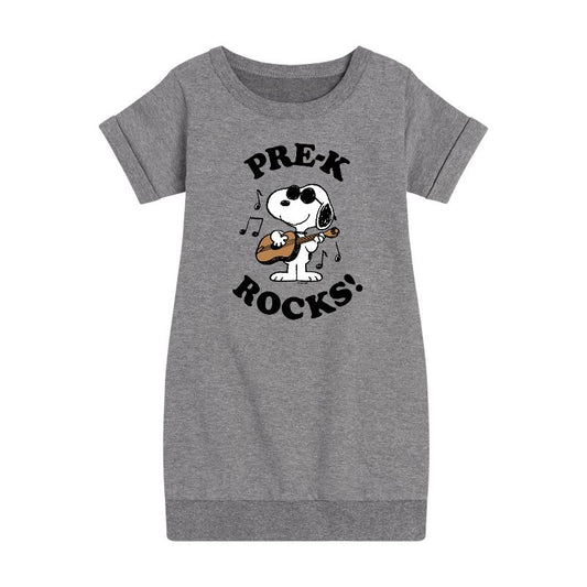 Girls' - Peanuts - Pre-K Rocks Graphic Short Sleeve Fleece Dress