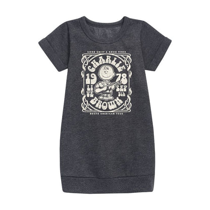 Girls' - Peanuts - Charlie Brown Tour Graphic Short Sleeve Fleece Dress