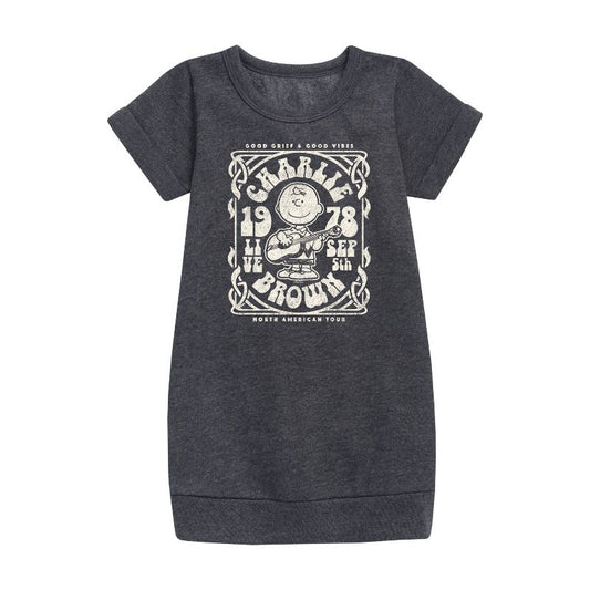 Girls' - Peanuts - Charlie Brown Tour Graphic Short Sleeve Fleece Dress