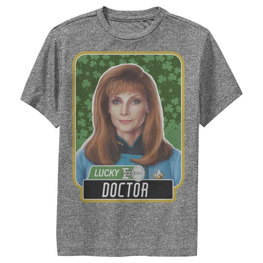 تي شيرت أداء للأولاد من Star Trek: The Next Generation يحمل صورة الطبيبة المحظوظة بيفرلي كراشر في عيد القديس باتريك