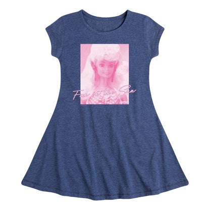 فستان باربي - للبنات - مناسب وأنيق - بأكمام قصيرة - بتصميم مرح تحت الشمس