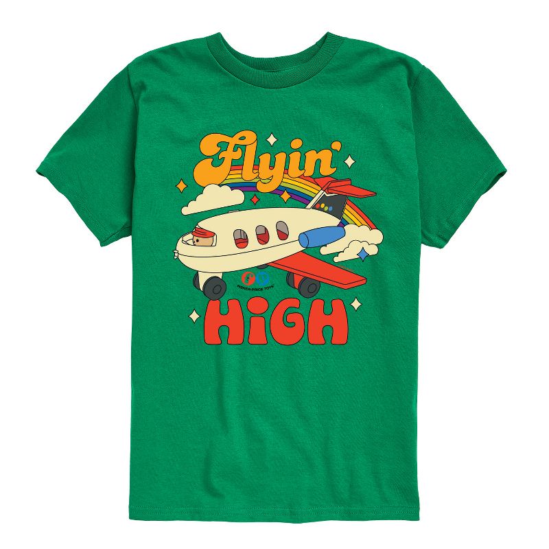 تي شيرت فيشر برايس للأولاد بأكمام قصيرة ورسومات قوس قزح وطائرة عالية الارتفاع