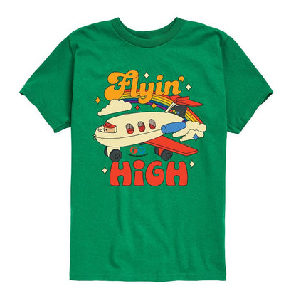 تي شيرت فيشر برايس للأولاد بأكمام قصيرة ورسومات قوس قزح وطائرة عالية الارتفاع