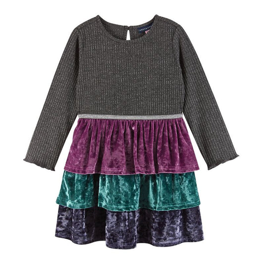 Andy & Evan  Toddler  Girls Multi Colored Crushed Velvet Tiered Dress