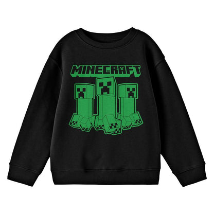 تي شيرت شبابي أسود بأكمام طويلة وياقة دائرية وشعار Minecraft Creepers