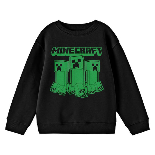 تي شيرت شبابي أسود بأكمام طويلة وياقة دائرية وشعار Minecraft Creepers