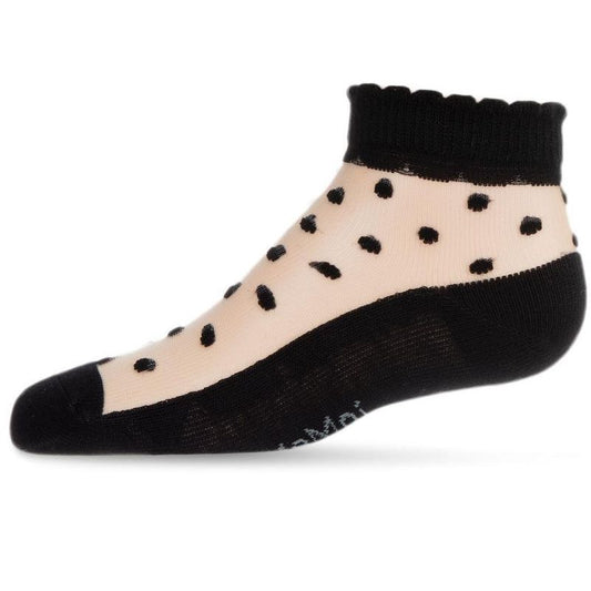 Memoi Sheer Cotton-Blend Flocked Dot Anklet with Scalloped Cuff