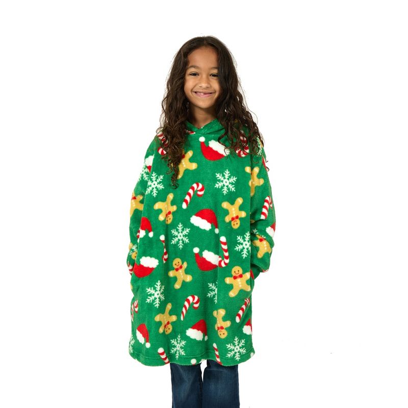 Christmas Ginger Bread Candy Cane Green Gamer Oversized Wearable Hoodie Blanket