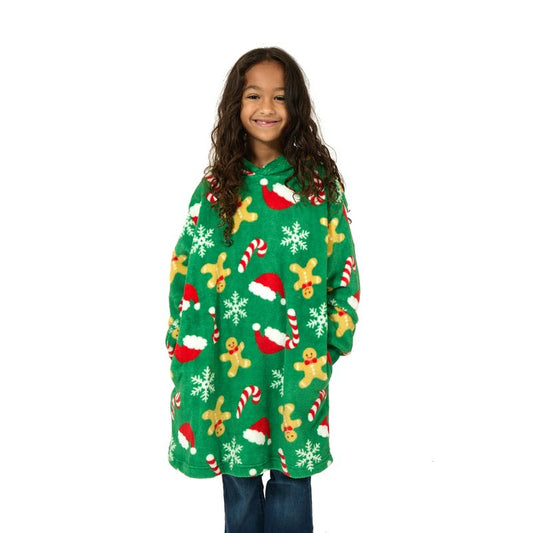 Christmas Ginger Bread Candy Cane Green Gamer Oversized Wearable Hoodie Blanket