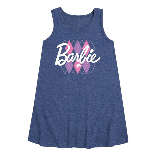 Girls' - Barbie - Argyle Graphic Sleeveless Aline Dress
