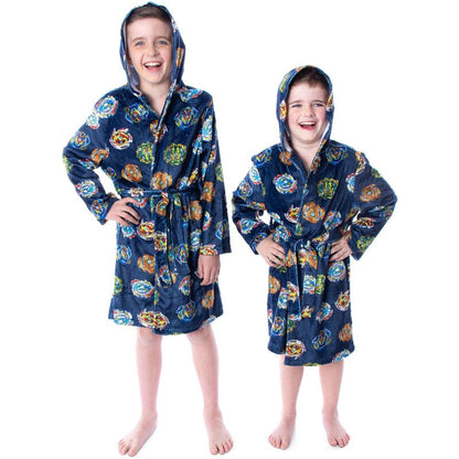 Beyblade Burst Boys' Spinner Tops Graphic Fleece Plush Hooded Robe Bathrobe Blue