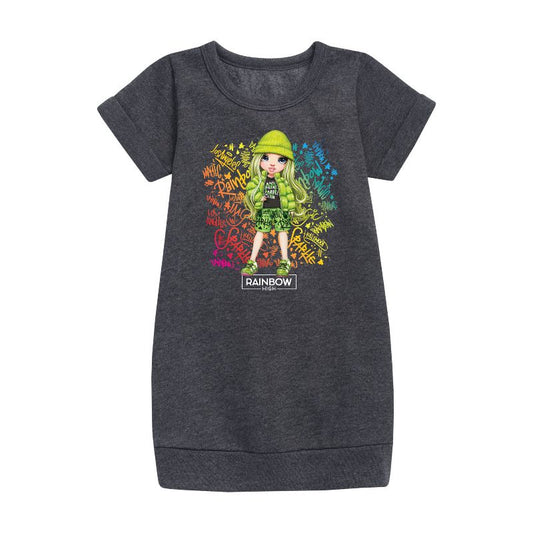 Girls' - Rainbow High - Jade Hunter Rainbow Graffiti Graphic Short Sleeve Fleece Dress