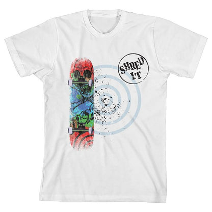 Skateboard Shred It Youth White Short Sleeve Crew Neck Tee