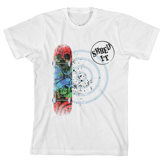 Skateboard Shred It Youth White Short Sleeve Crew Neck Tee
