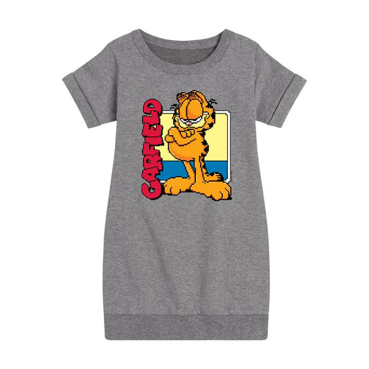 Girls' - Garfield - Garf Pixel Square Graphic Short Sleeve Fleece Dress