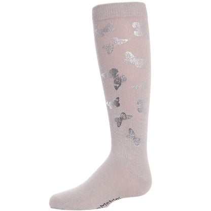 Memoi Gold and Gilded Butterfly Knee High Cotton Blend Girls Socks