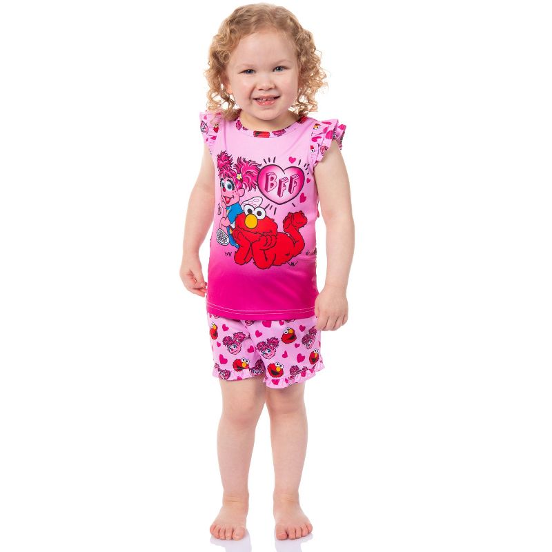Sesame Street Girls' BFF Elmo Abby Cadabby Sleep Pajama Sleep Set Shorts Pink