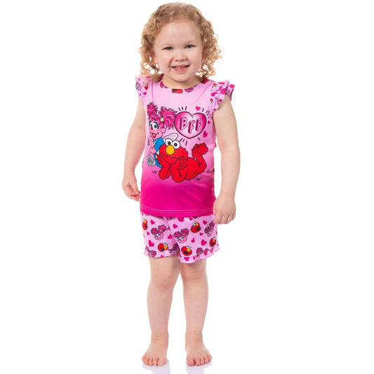 Sesame Street Girls' BFF Elmo Abby Cadabby Sleep Pajama Sleep Set Shorts Pink