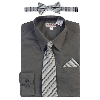Gioberti Boy's Long Sleeve Dress Shirt and Plaid Tie Accessories Set (Part 2)