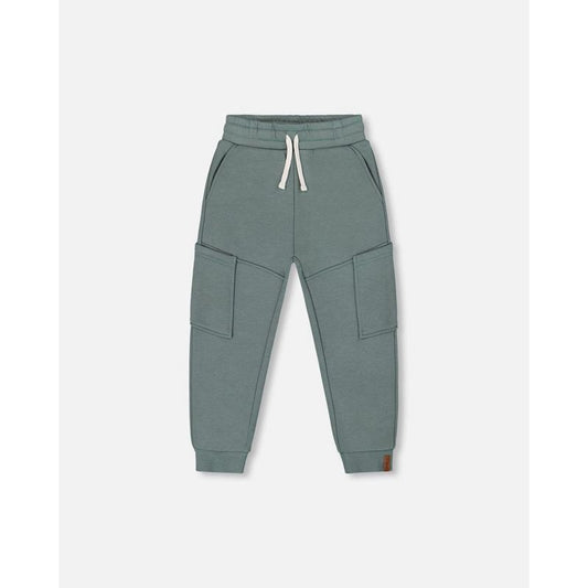 Deux par Deux Boy French Terry Sweatpants with Side Pockets Grayish Teal