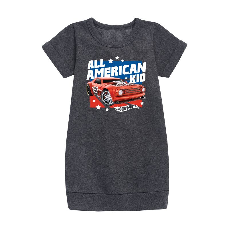 Girls' - Hot Wheels - All American Kid Graphic Short Sleeve Fleece Dress