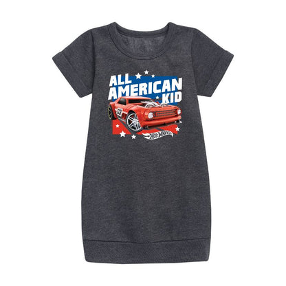 Girls' - Hot Wheels - All American Kid Graphic Short Sleeve Fleece Dress