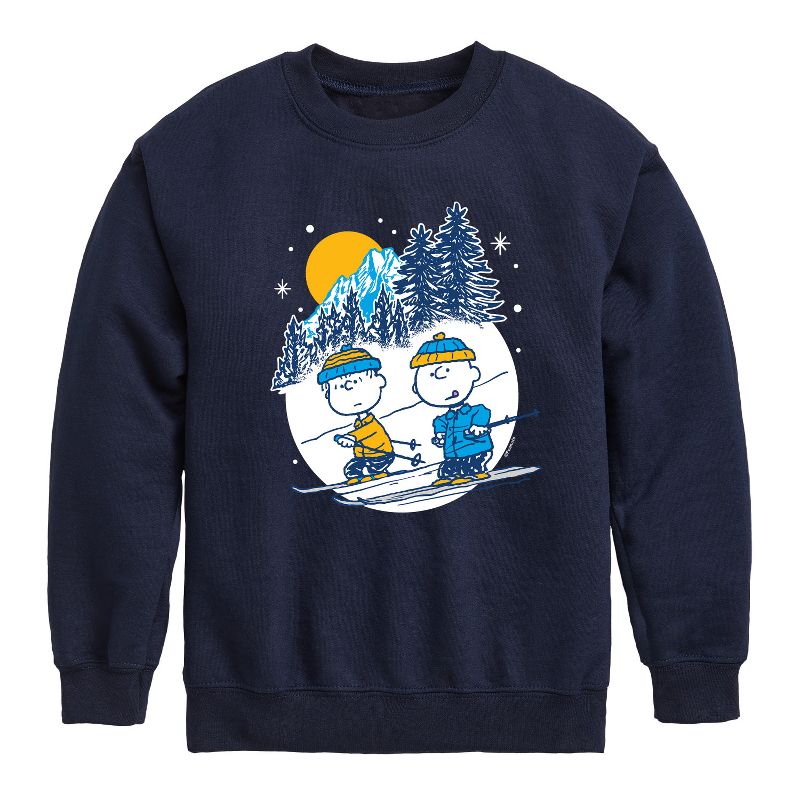 Boys' - Peanuts - Charlie Brown And Linus Skiing Graphic Long Sleeve Fleece Sweatshirt